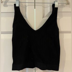 Black Ribbed Women's Tank Crop Top